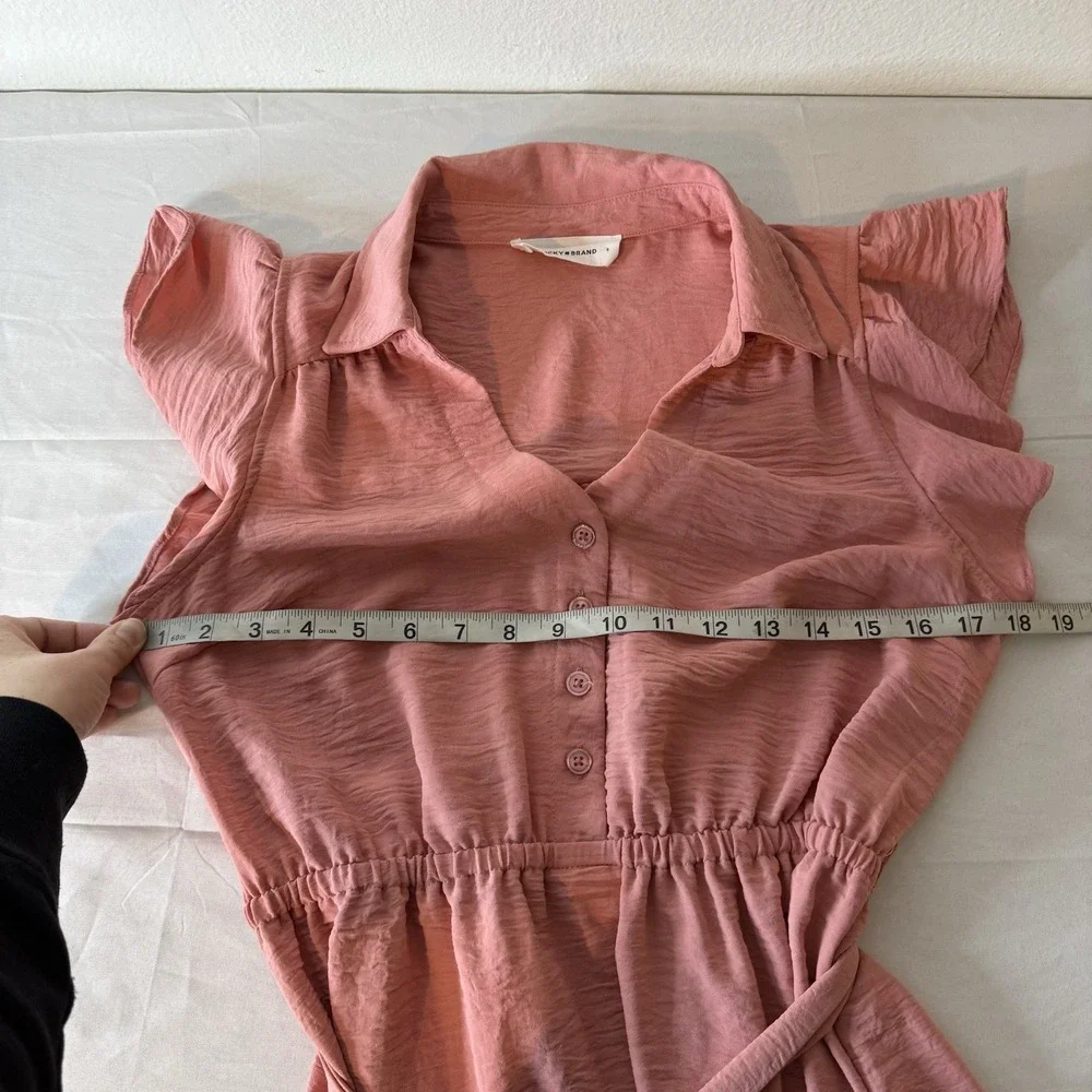 Lucky Brand Pink Cap Sleeve Shirt Midi Dress Womens Small Tie Collared Feminine‎